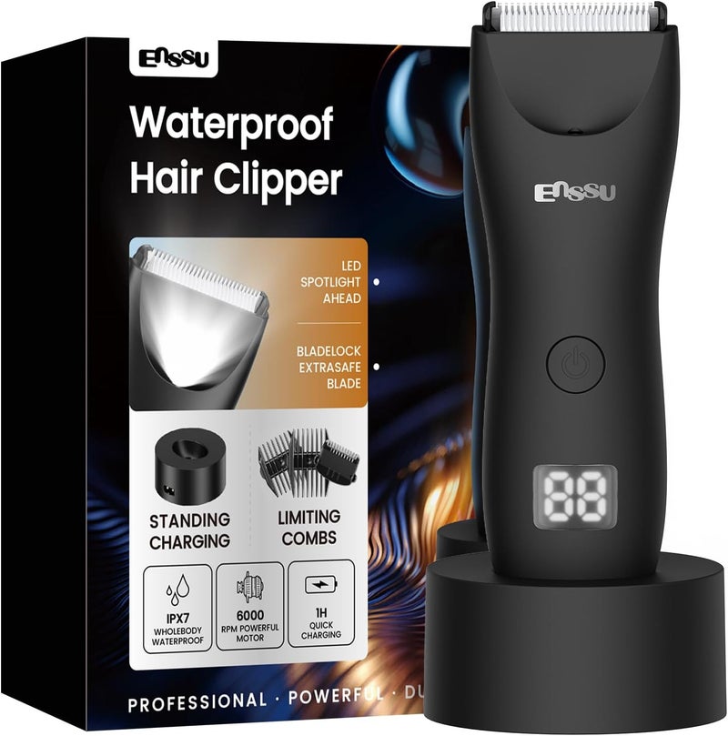 ENSSU Trimmer for Men, Manscape Body Hair Trimmer for Men with Ceramic Blade & LED Light, Waterproof Electric Shaver Groomer for Pubic Hair, Chest, Legs & Bikini, Pubic Hair Trimmer for Wet/Dry Use - Image 1